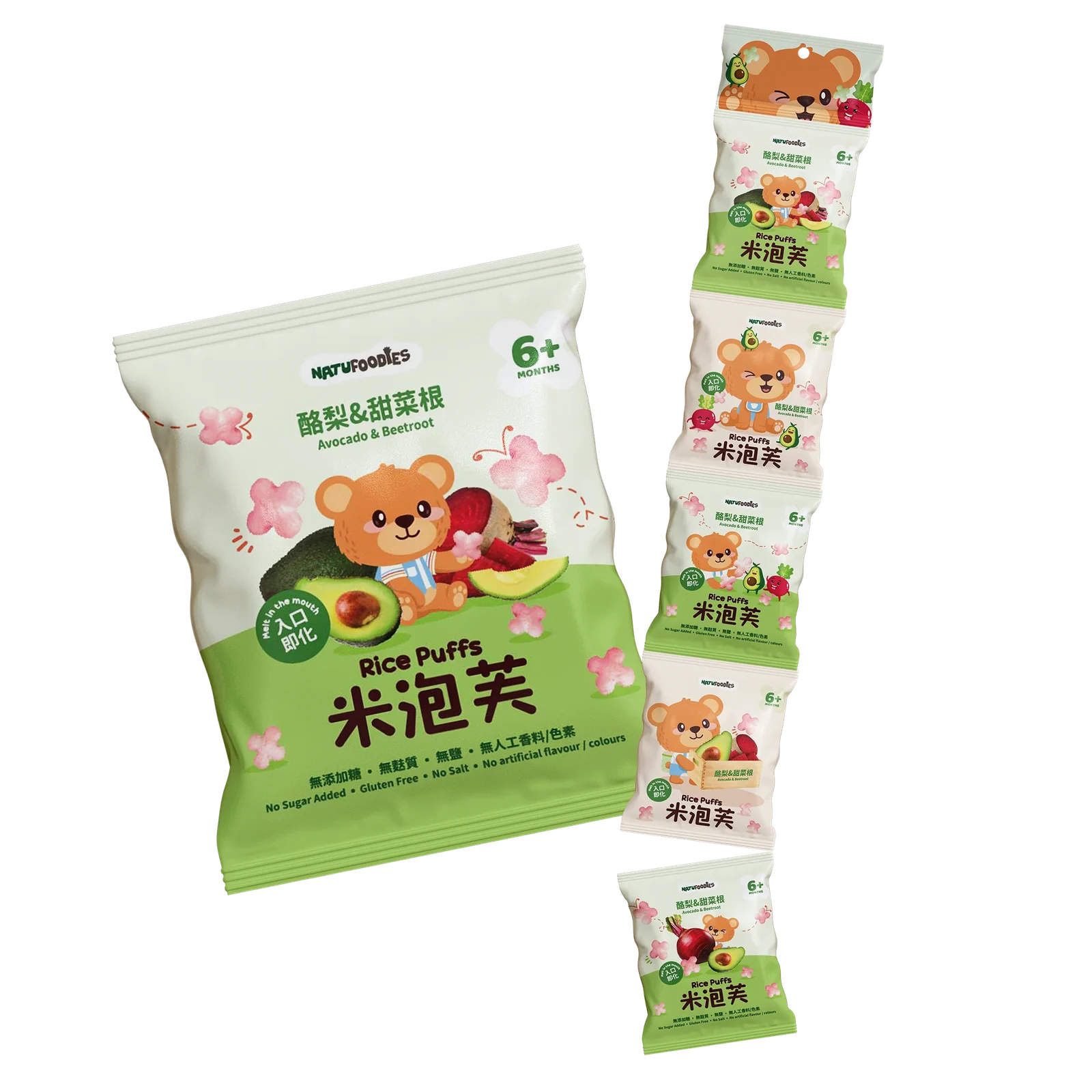 萌寶熊米泡芙｜酪梨甜菜根口味（5g×5包）